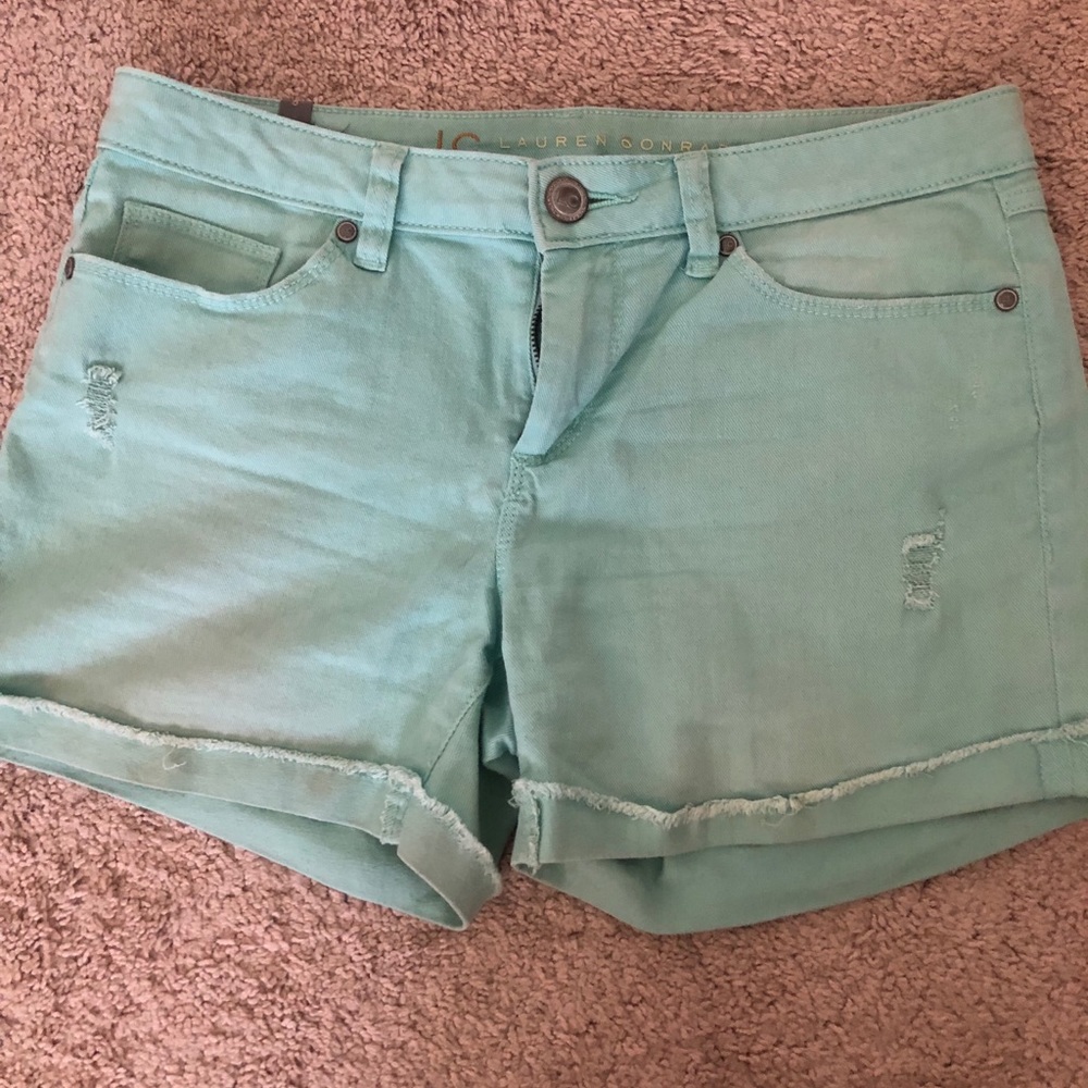 Aqua blue denim shorts